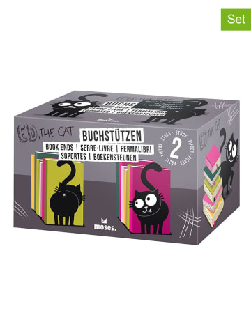 moses. 2er-Set: Buchstützen ''Ed, the Cat'' in Schwarz - (B)10 x (H)16 x (T)10 cm
