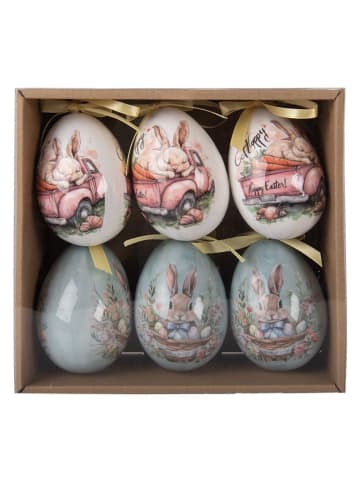 Clayre&Eef 6er-Set: Dekoanhänger "Ei" in Hellblau/ Rosa - Ø 7 cm