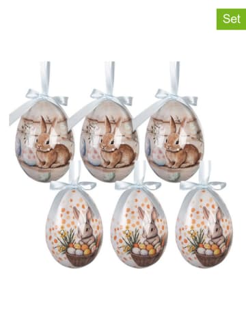 Clayre&Eef 5-delige set: decohanger "Ei" beige/wit - Ø 7 cm