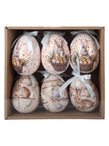 Clayre&Eef 5-delige set: decohanger "Ei" beige/wit - Ø 7 cm