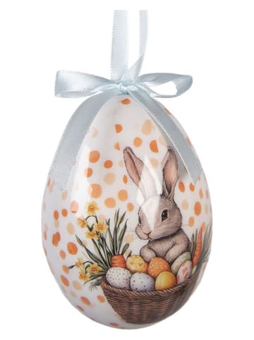 Clayre&Eef 6er-Set: Dekoanhänger "Ei" in Beige/ Weiß - Ø 7 cm