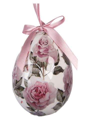 Clayre&Eef Zawieszki dekoracyjne (6 szt.) "Egg" w kolorze czerwono-jasnoróżowym - Ø 7 cm