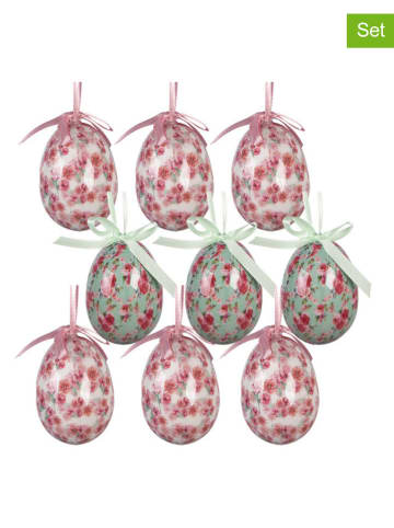 Clayre&Eef 9er-Set: Dekoanhänger "Ei" in Rosa/ Mint - Ø 5 cm