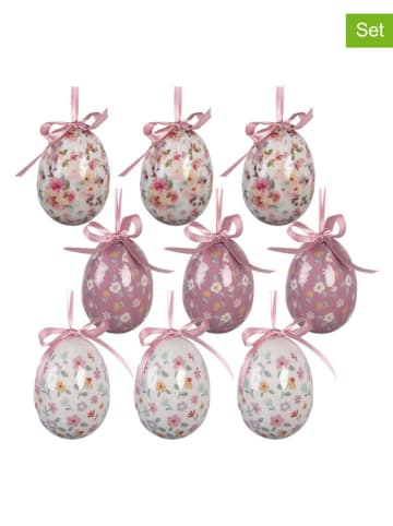 Clayre&Eef 9er-Set: Dekoanhänger "Ei" in Creme/ Rosa - Ø 5 cm