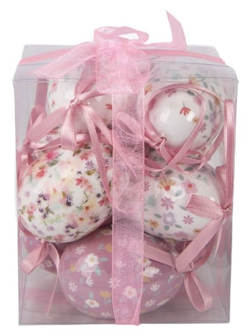 Clayre&Eef 9-delige set: decohanger "Ei" crème/lichtroze - Ø 5 cm