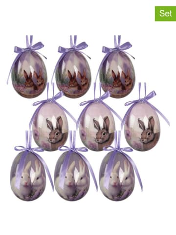 Clayre&Eef 9er-Set: Dekoanhänger "Ei" in Braun/ Lila - Ø 5 cm