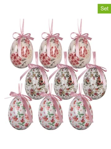 Clayre&Eef 9er-Set: Dekoanhänger "Ei" in Creme/ Weiß/ Rot - Ø 5 cm