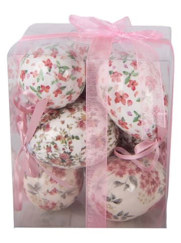 Clayre&Eef 9-delige set: decohanger "Ei" crème/wit/rood - Ø 5 cm