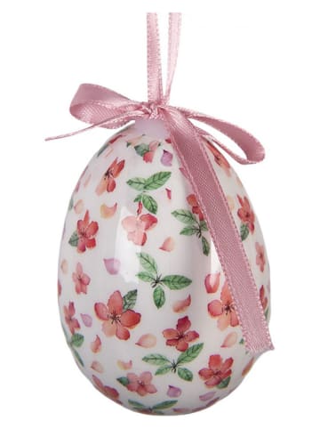 Clayre&Eef 9-delige set: decohanger "Ei" crème/wit/rood - Ø 5 cm