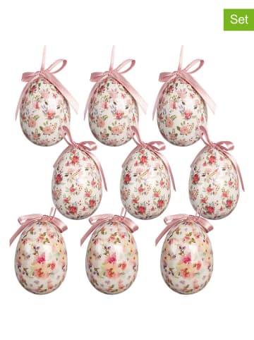 Clayre&Eef 9-delige set: decohanger "Ei" wit/lichtroze - Ø 5 cm