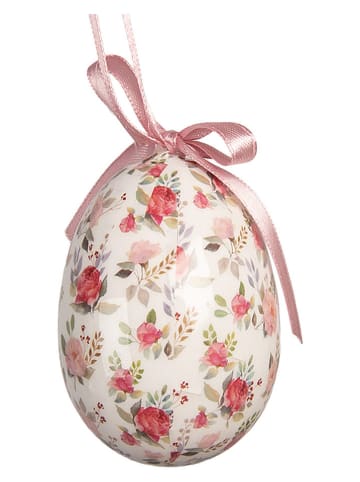 Clayre&Eef Zawieszki dekoracyjne (9 szt.) "Egg" w kolorze biało-jasnoróżowym - Ø 5 cm