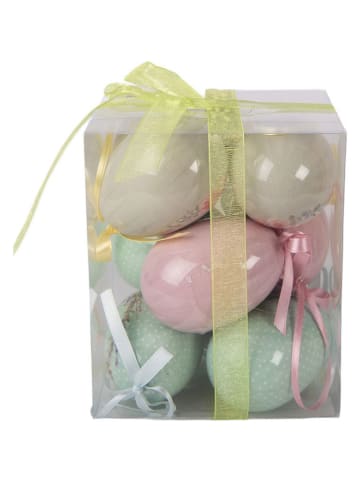 Clayre&Eef 9er-Set: Dekoanhänger "Ei" in Rosa/ Creme/ Pink - Ø 5 cm