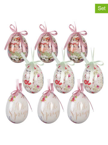 Clayre&Eef 9-delige set: decohanger "Ei" wit/lichtroze/lichtgroen - Ø 5 cm