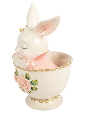 Clayre&Eef Dekofigur ''Kaninchen'' in Weiß/ Rosa/ Gold - (B)16 x (H)22 x (T)13 cm