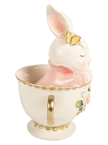 Clayre&Eef Dekofigur ''Kaninchen'' in Weiß/ Rosa/ Gold - (B)16 x (H)22 x (T)13 cm