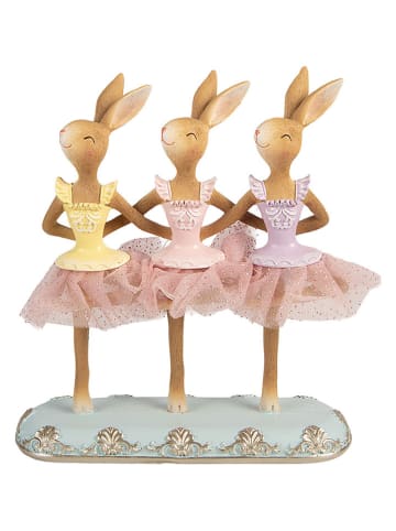 Clayre&Eef Decofiguur ''Konijntje'' beige/lichtroze/turquoise - (B)23 x (H)25 x (D)8 cm