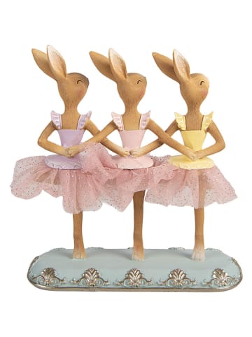 Clayre&Eef Decofiguur ''Konijntje'' beige/lichtroze/turquoise - (B)23 x (H)25 x (D)8 cm