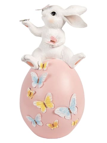 Clayre&Eef Dekofigur ''Kaninchen'' in Rosa/ Weiß - (B)16 x (H)29 x (T)15 cm