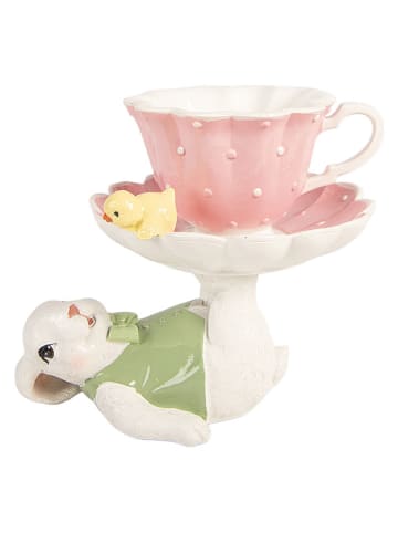 Clayre&Eef Decofiguur ''Konijntje'' groen/lichtroze/wit - (B)17 x (H)20 x (D)14 cm