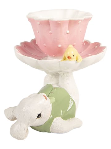 Clayre&Eef Decofiguur ''Konijntje'' groen/lichtroze/wit - (B)17 x (H)20 x (D)14 cm