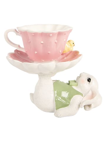 Clayre&Eef Dekofigur ''Kaninchen'' in Grün/ Rosa/ Weiß - (B)17 x (H)20 x (T)14 cm