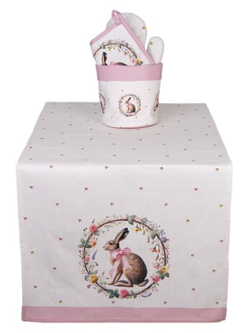 Clayre&Eef Tafelloper crème/lichtroze - (L)140 x (B)50 cm