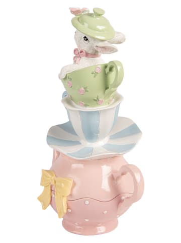 Clayre&Eef Decofiguur ''Theepot'' lichtroze/lichtblauw/groen - (B)16 x (H)26 x (D)13 cm