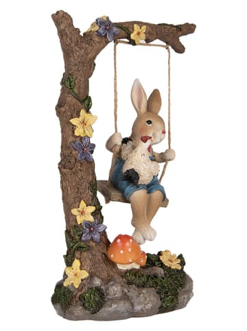 Clayre&Eef Dekofigur "Kaninchen auf Schaukel" in Braun - (B)20 x (H)32 x (T)12 cm