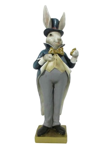 Clayre&Eef Dekofigur "Kaninchen" in Grau/ Dunkelblau - (B)10 x (H)30 x (T)8 cm