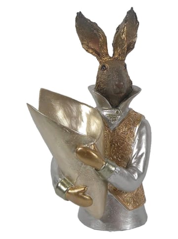 Clayre&Eef Decofiguur ''Konijntje'' zilverkleurig/goudkleurig - (B)16 x (H)30 x (D)13 cm