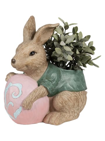 Clayre&Eef Blumentopf "Kaninchen" in Hellbraun/Grün/ Rosa - (B)27 x (H)30 x (T)16 cm