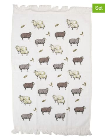 Clayre&Eef 2er-Set: Gästehandtücher in Weiß/ Bunt  - (L)66 x (B)40 cm