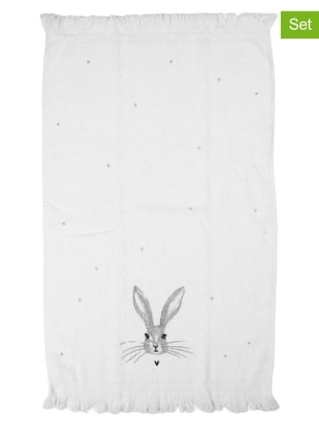 Clayre&Eef 2er-Set: Gästehandtücher in Weiß/ Grau - (L)66 x (B)40 cm