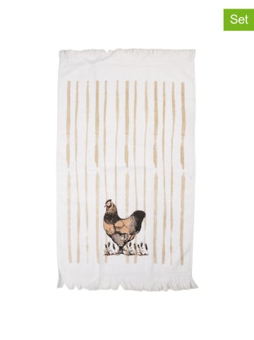 Clayre&Eef 2er-Set: Gästehandtücher in Weiß/ Beige - (L)66 x (B)40 cm