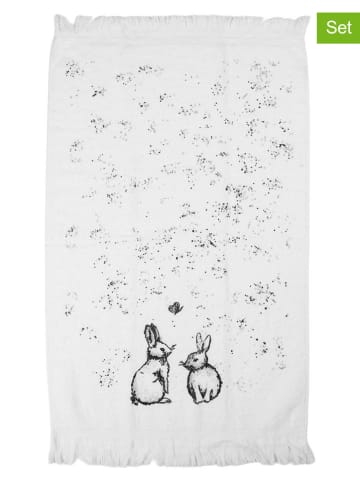 Clayre&Eef 2er-Set: Gästehandtücher in Weiß/ Schwarz - (L)66 x (B)40 cm