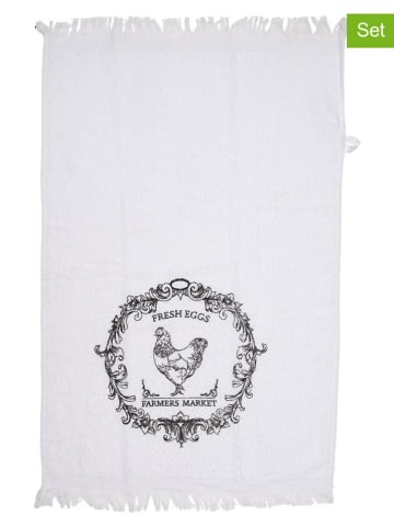 Clayre&Eef 2er-Set: Gästehandtücher in Weiß/ Schwarz - (L)66 x (B)40 cm