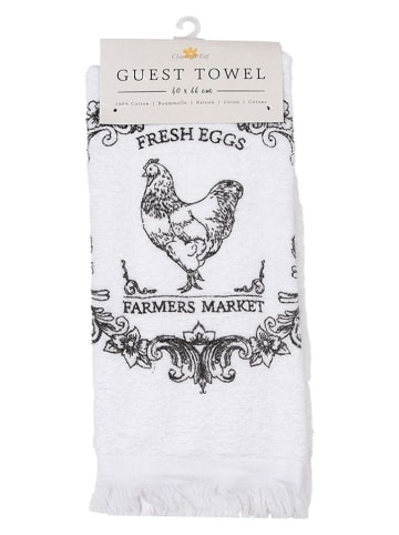 Clayre&Eef 2er-Set: Gästehandtücher in Weiß/ Schwarz - (L)66 x (B)40 cm