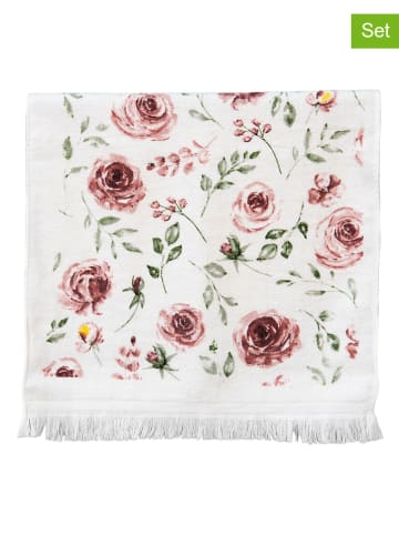 Clayre&Eef 2er-Set: Gästehandtücher in Weiß/ Rosa - (L)66 x (B)40 cm