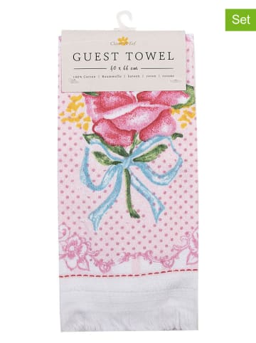 Clayre&Eef 2er-Set: Gästehandtücher in Rosa/ Weiß - (L)66 x (B)40 cm