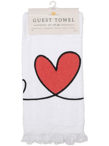 Clayre&Eef 2-delige set: gastendoeken wit/rood - (L)66 x (B)40 cm