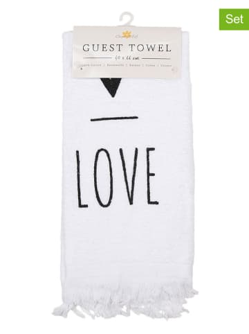 Clayre&Eef 2er-Set: Gästehandtücher in Weiß/ Schwarz - (L)66 x (B)40 cm