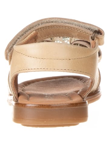 POM POM Leder-Sandalen in Beige/ Gold