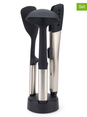 JosephJoseph 4tlg. Küchenhelfer-Set in Schwarz/ Silber