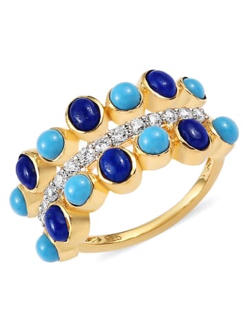 Les Petites Précieuses Pozłacany pierścionek z lapis lazuli