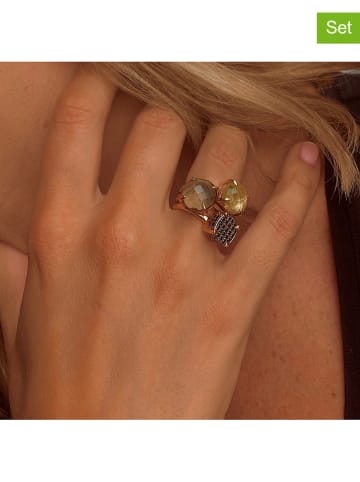 Les Petites Précieuses Pozłacane pierścionki (3 szt.) z kamieniami szlachetnymi