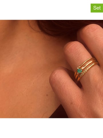 Les Petites Précieuses 3-delige set: vergulde ringen met diamanten en edelstenen