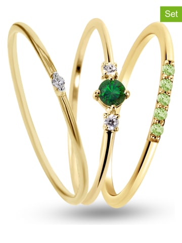 Les Petites Précieuses Pozłacane pierścionki (3 szt.) z diamentami i szafirami