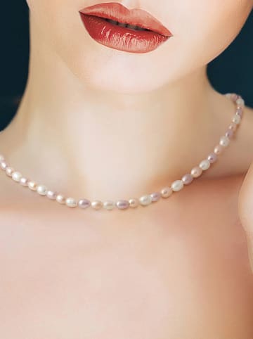 Pearline Parelketting wit/paars/abrikooskleurig - (L)42 cm