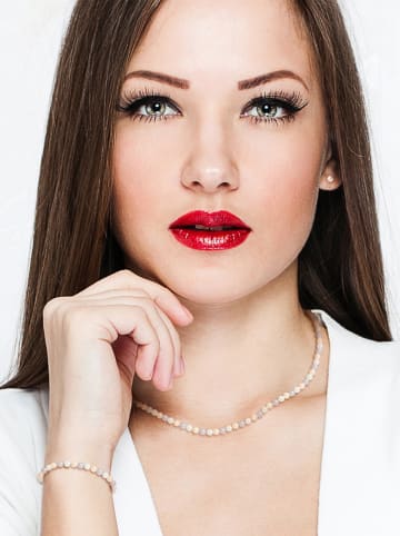 Pearline 3-delige sieradenset met parels wit/paars/abrikooskleurig