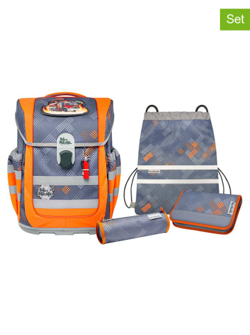 McNeill 5tlg. Schulranzen-Set "Ergo Complete DIN FIRE" in Grau/ Orange